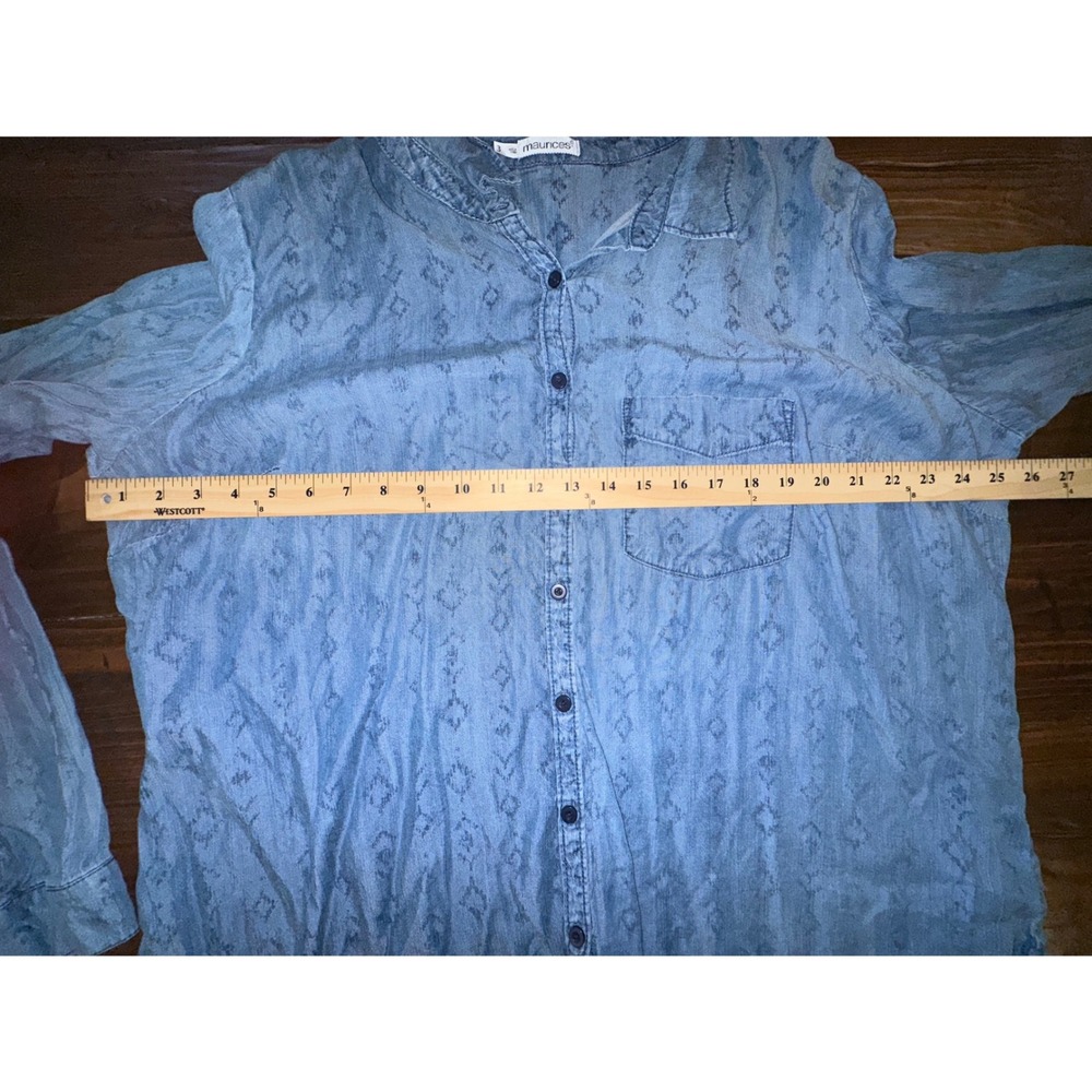 Maurices Blue Chambray Southwestern Print Button Down Shirt Plus Size 3 3X - Picture 5 of 7